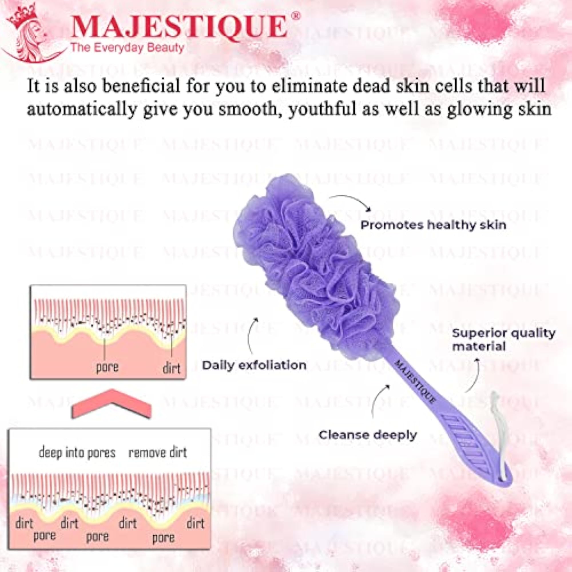 Long Handle Back Scrubber for Shower, Soft Nylon Mesh Loofah Brush
